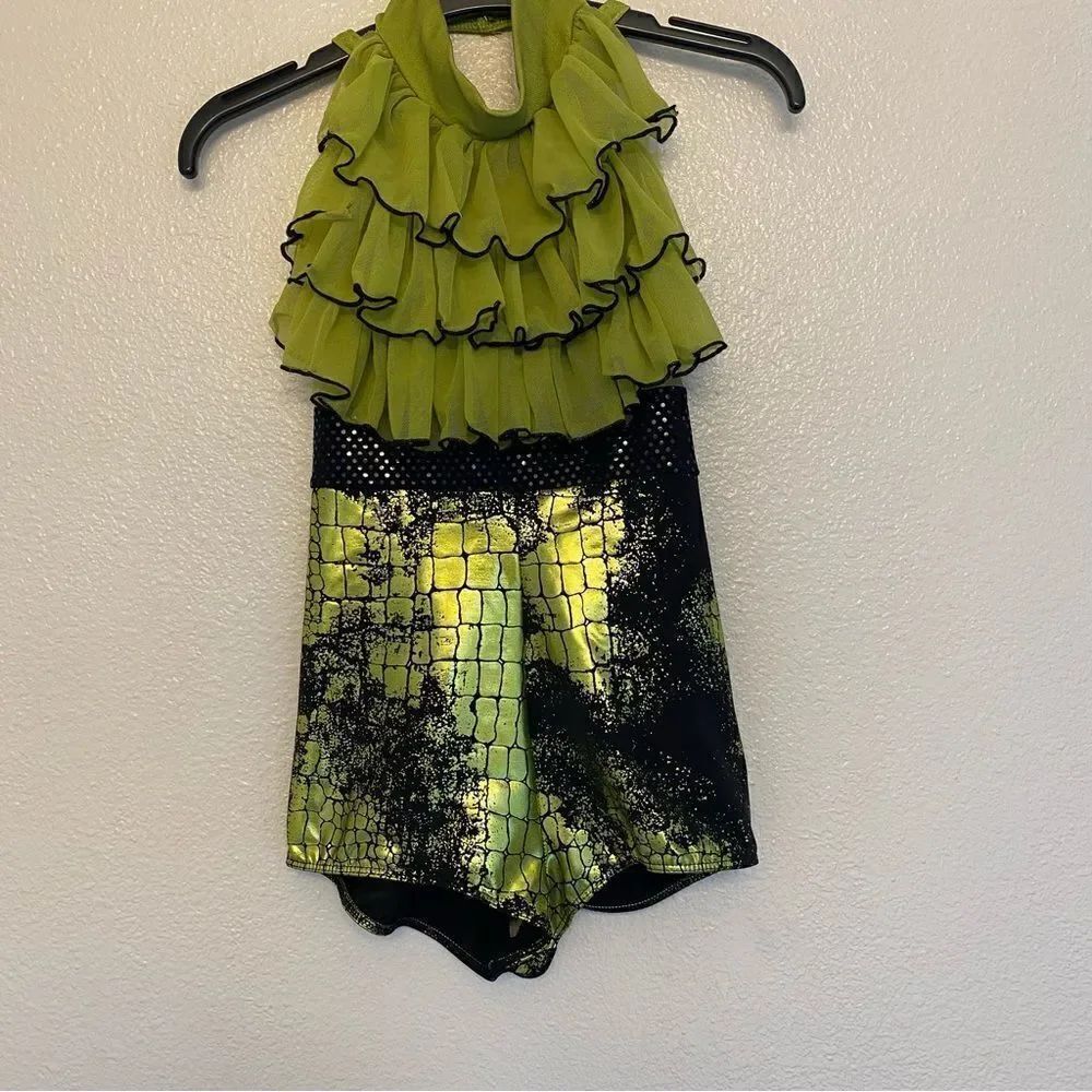 Art Stone Dance Costume 2065 green snake dino foil animal print child LC